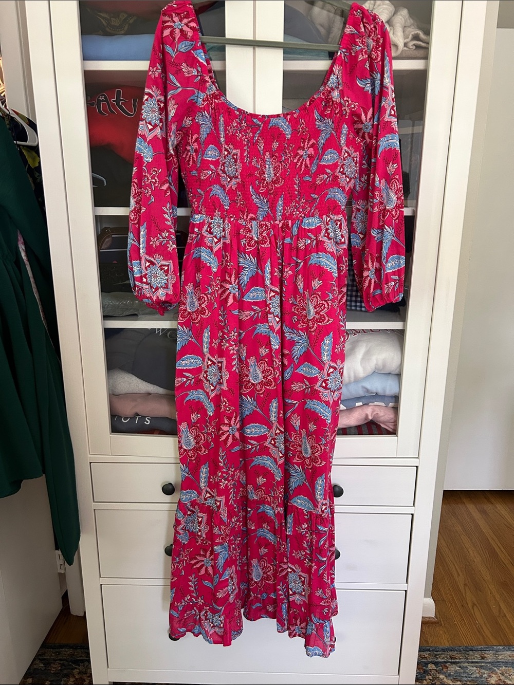 Vineyard Vines Hot Pink Floral Maxi Dress with Blue Accents